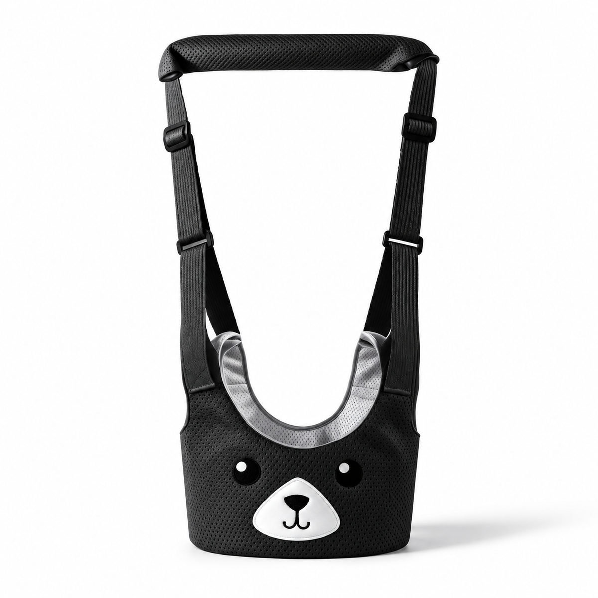 Midnight Black baby walking harness with bear face and padded handle
