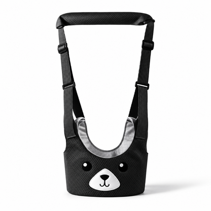 Midnight Black baby walking harness with bear face and padded handle