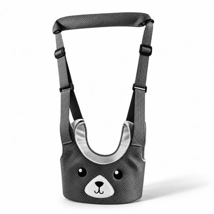 Stone Grey baby walking harness with bear face and padded handle